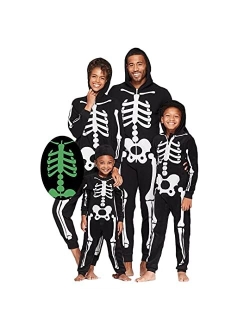 Little Bitty Matching Family Costumes Halloween Glow in The Dark One-Piece Jumpsuit Skeleton Hoodie Onesies for Adult & Kids