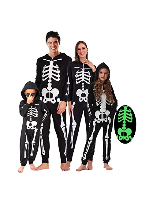 rughaw Family Halloween Costume Glow in Dark Skeleton Jumpsuit Long Sleeve Onesie