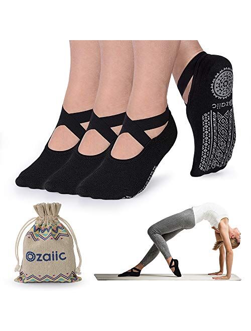 Ozaiic Yoga Socks for Women Non-Slip Grips & Straps, Ideal for Pilates, Pure Barre, Ballet, Dance, Barefoot Workout