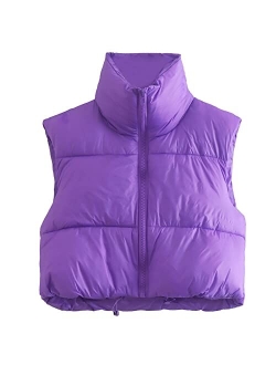 KEOMUD Women's Winter Crop Vest Lightweight Sleeveless Warm Outerwear Puffer Vest Padded Gilet