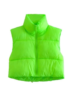 KEOMUD Women's Winter Crop Vest Lightweight Sleeveless Warm Outerwear Puffer Vest Padded Gilet