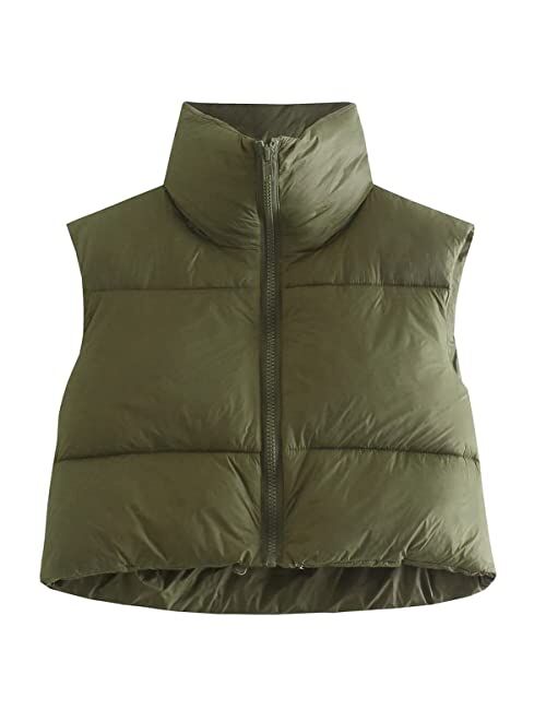 KEOMUD Women's Winter Crop Vest Lightweight Sleeveless Warm Outerwear Puffer Vest Padded Gilet