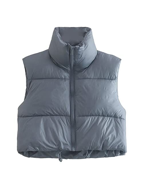 KEOMUD Women's Winter Crop Vest Lightweight Sleeveless Warm Outerwear Puffer Vest Padded Gilet