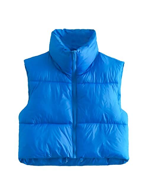 KEOMUD Women's Winter Crop Vest Lightweight Sleeveless Warm Outerwear Puffer Vest Padded Gilet