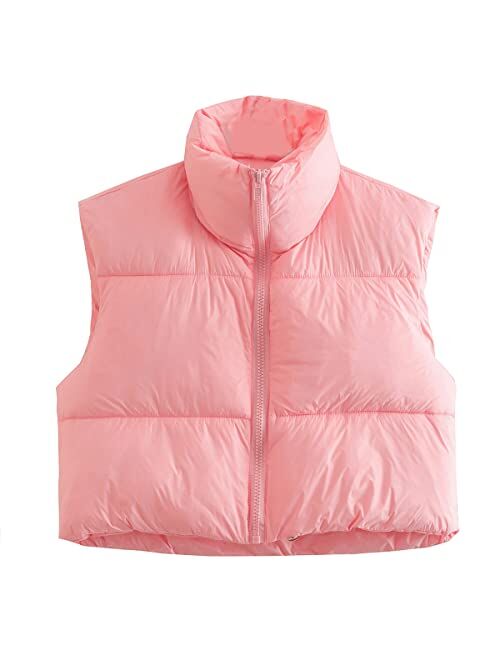 KEOMUD Women's Winter Crop Vest Lightweight Sleeveless Warm Outerwear Puffer Vest Padded Gilet