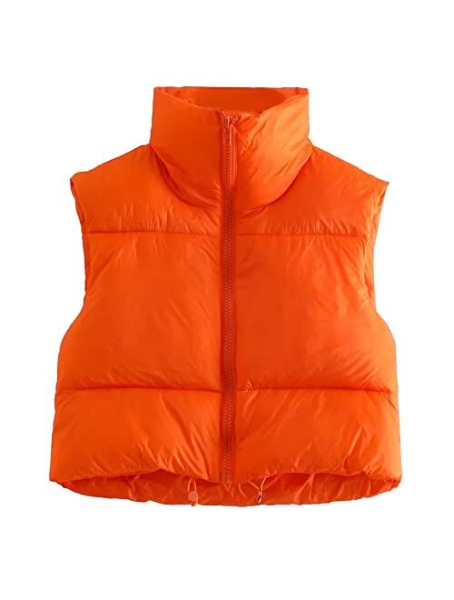 KEOMUD Women's Winter Crop Vest Lightweight Sleeveless Warm Outerwear Puffer Vest Padded Gilet