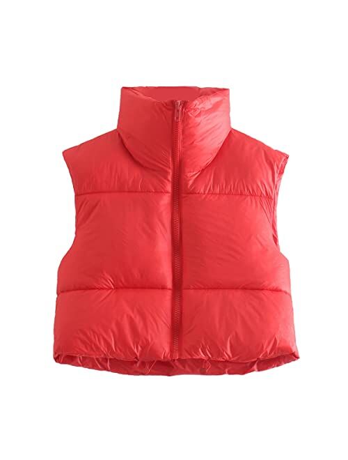 KEOMUD Women's Winter Crop Vest Lightweight Sleeveless Warm Outerwear Puffer Vest Padded Gilet