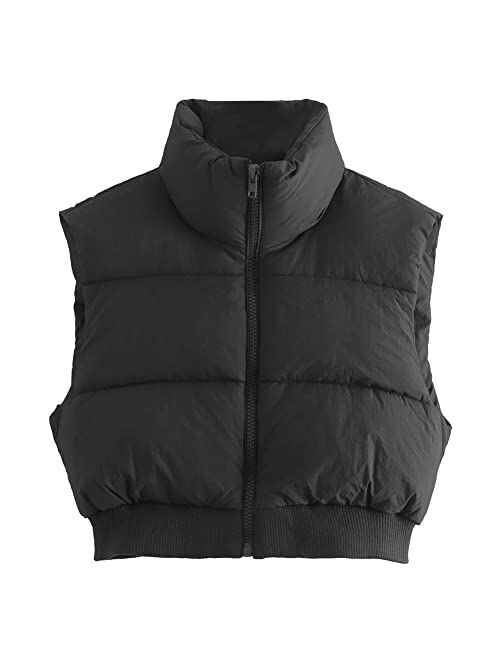 KEOMUD Women's Winter Crop Vest Lightweight Sleeveless Warm Outerwear Puffer Vest Padded Gilet