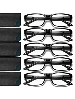 Gaoye 5-Pack Reading Glasses Blue Light Blocking,Spring Hinge Readers for Women Men Anti Glare Filter Lightweight Eyeglasses (#5-Pack Mix Color, 0.0)