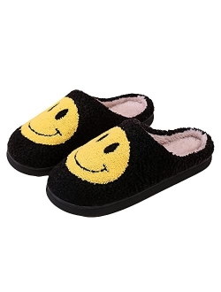 Rcuyyl Happy Face Slippers for Women Retro Soft Plush Lightweight House Slippers Warm Cozy Plush Slippers Slip-on Cozy Indoor Outdoor Slippers