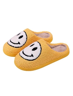 Rcuyyl Happy Face Slippers for Women Retro Soft Plush Lightweight House Slippers Warm Cozy Plush Slippers Slip-on Cozy Indoor Outdoor Slippers