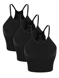 ODODOS Women's Crop 3-Pack Washed Seamless Rib-Knit Camisole Crop Tank Tops