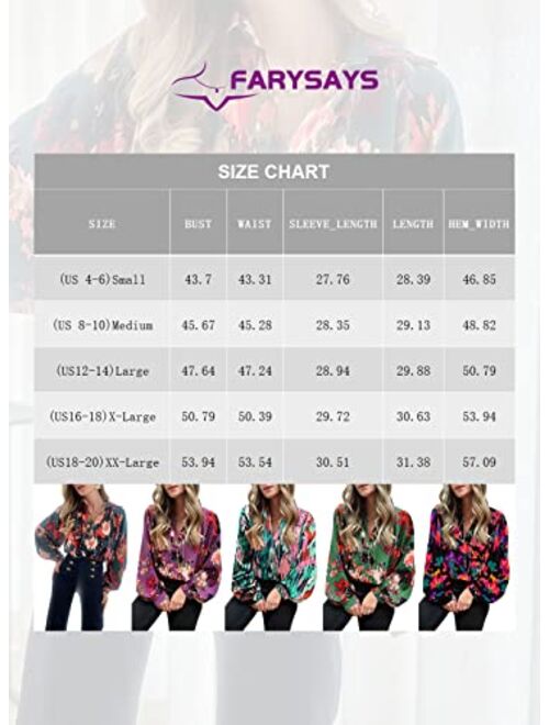 FARYSAYS Women's Casual Boho Abstract Print V Neck Lantern Long Sleeve Tops Loose Blouses Shirts