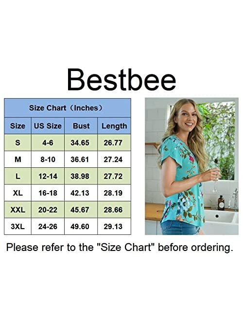 Bestbee Women's Petal Sleeve Tops V Neck Short Sleeve Shirts Cute Summer Casual T-Shirts Loose Fit Blouses