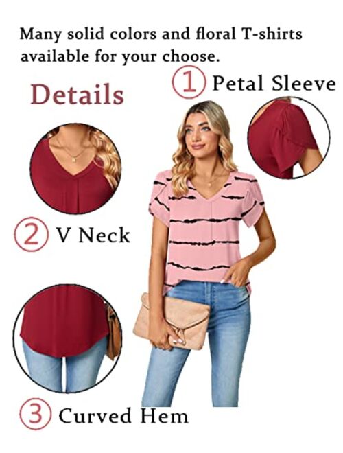 Bestbee Women's Petal Sleeve Tops V Neck Short Sleeve Shirts Cute Summer Casual T-Shirts Loose Fit Blouses