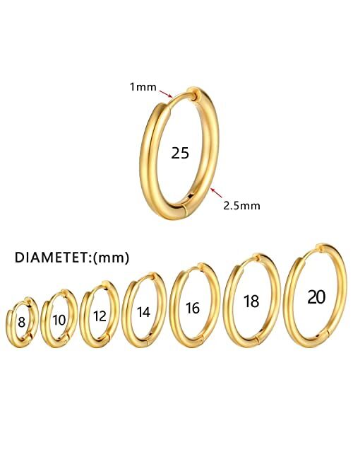 PICKBEAU 5 Pairs Gold Hoop Earrings for Women | 18K Gold Plated Huggie Hoop Earrings Set for Girls Hypoallergenic Cartilage Earrings Lightweight Hoop Earrings Set 5 Size 