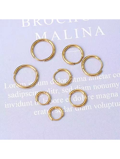 PICKBEAU 5 Pairs Gold Hoop Earrings for Women | 18K Gold Plated Huggie Hoop Earrings Set for Girls Hypoallergenic Cartilage Earrings Lightweight Hoop Earrings Set 5 Size 