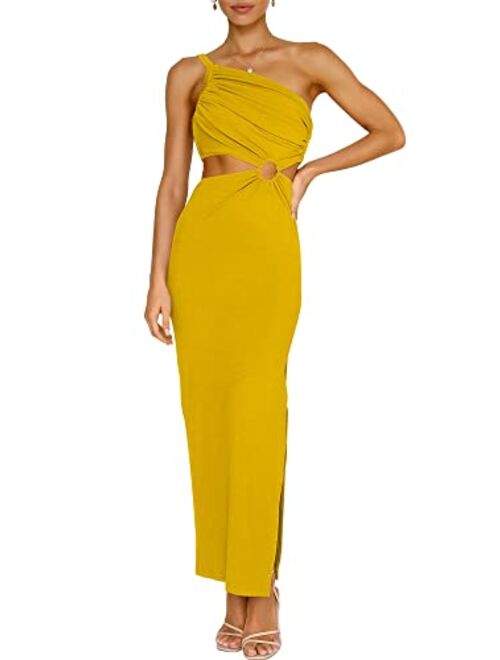 ANRABESS Womens Summer Bodycon Maxi Dress One Shoulder Sleeveless Sexy Cut Out Formal Party Dress