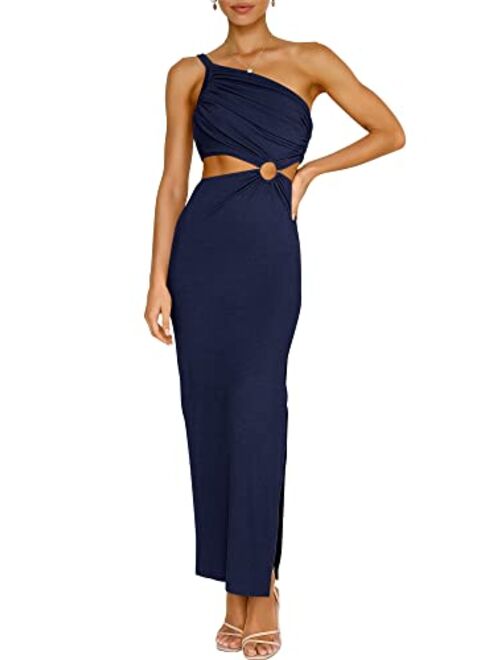 ANRABESS Womens Summer Bodycon Maxi Dress One Shoulder Sleeveless Sexy Cut Out Formal Party Dress