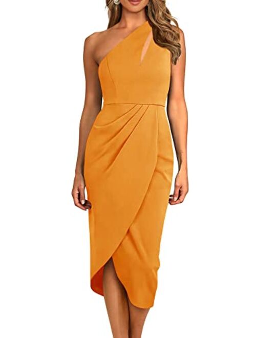 PRETTYGARDEN Women's One Shoulder Ruched Bodycon Dress 2023 Summer Cutout Slit Wrap Party Cocktail Midi Dresses