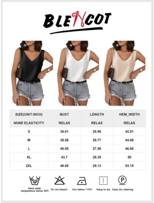 BLENCOT Tank Tops for Women V Neck Silk Summer Satin Sleeveless Blouse Basic Camisole Shirts S-XXL