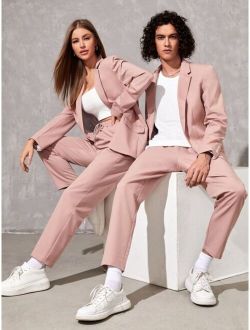 UNISEX 1pc Solid Lapel Collar Blazer & 1pc Suit Pants