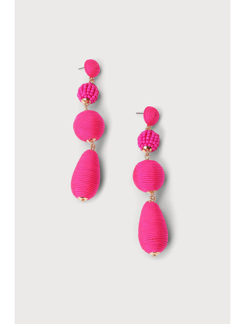 Lulus Worth the Wow Hot Pink Tiered Drop Earrings