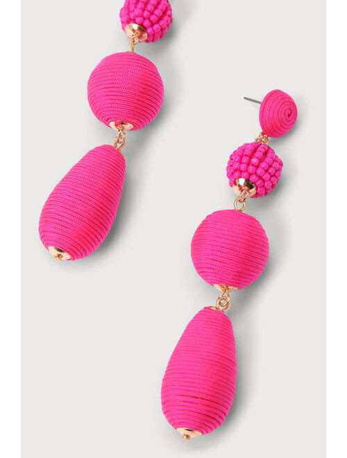 Lulus Worth the Wow Hot Pink Tiered Drop Earrings