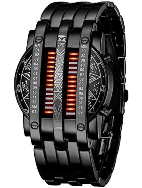 Mastop Binary Matrix Blue LED Digital Watch Mens Classic Creative Fashion Black Plated Wrist Watches