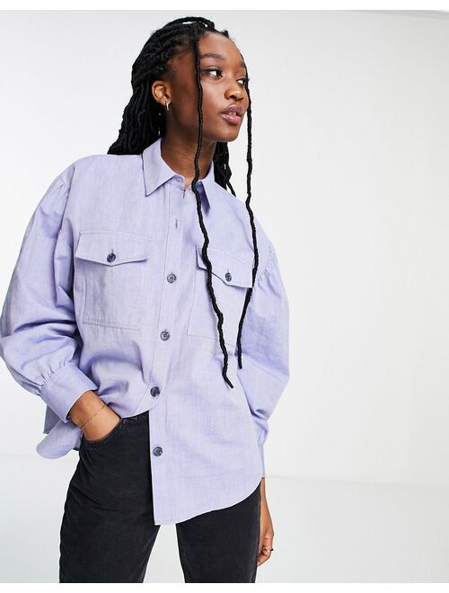 Hollister puff sleeve shirt in chambray