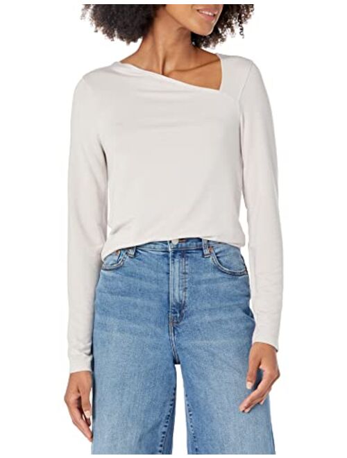 The Drop Women's Neil Long-Sleeve Asymmetrical Neckline Top