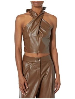 Women's Gage Vegan Leather Twist Front Halter Top