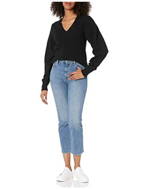 The Drop Women's Edith Pleated-Shoulder V-Neck Sweater