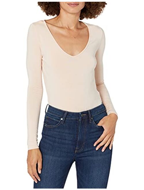 The Drop Women's Patricia Long-sleeve Deep V-neck Second Skin Bodysuit