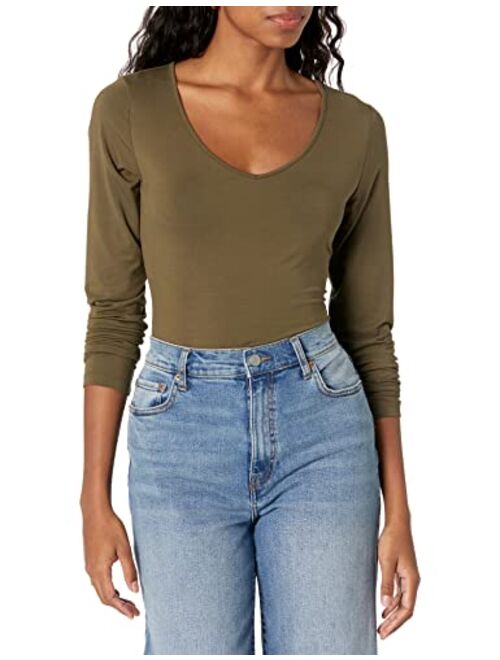 The Drop Women's Patricia Long-sleeve Deep V-neck Second Skin Bodysuit