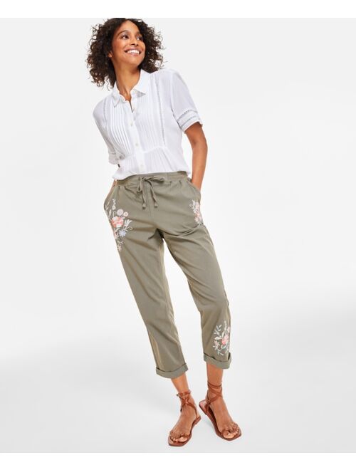 STYLE & CO Women's Floral Embroidered Pants, Created for Macy's