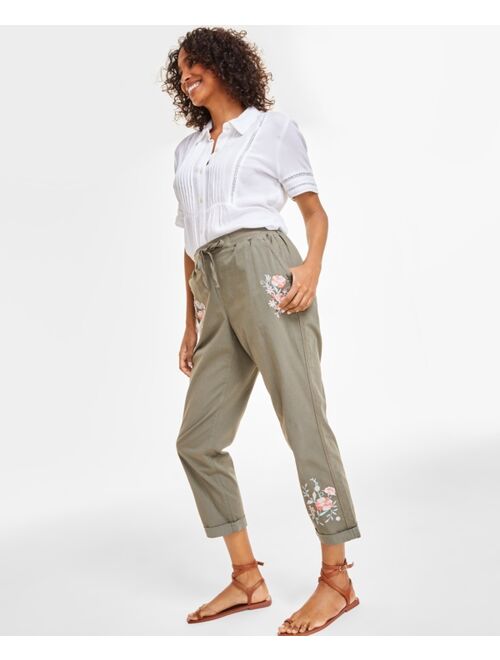 STYLE & CO Women's Floral Embroidered Pants, Created for Macy's