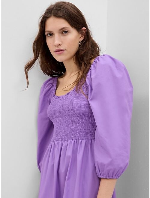 Gap Puff Sleeve Smocked Midi Dress