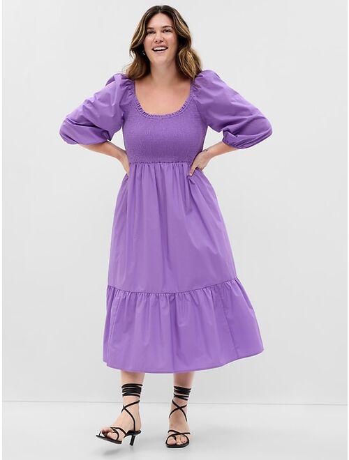 Gap Puff Sleeve Smocked Midi Dress