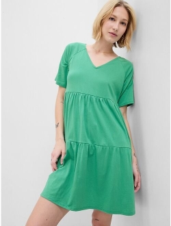 Tiered Solid V Neck Mini Dress