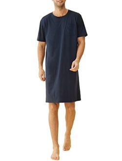 Latuza Men's Cotton Nightshirt Short Sleeves Sleep Shirt Nightgown