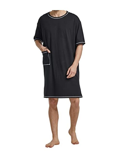 slimour Men Nightgown with Pockets Nightshirts Short Sleeve Casual Soft Sleep Shirts Long Nightgown Men Big and Tall