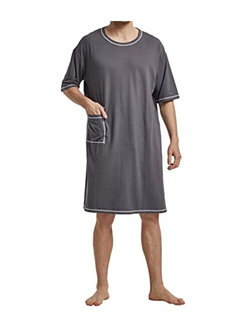 slimour Men Nightgown with Pockets Nightshirts Short Sleeve Casual Soft Sleep Shirts Long Nightgown Men Big and Tall