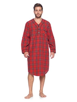 Ashford & Brooks Men's Long Nightshirt | Woven Plaid Henley Gown Sleep Shirt