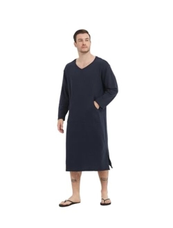 Generic Cotton Long Nightshirt Sleeve Men'sSleep Shirt Comfy Long Sleeves Nightgown Loose Comfy Pajamas Shirt Sleepwear S--XXXL