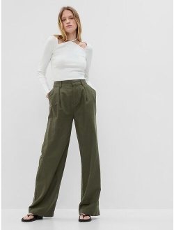 Linen-Cotton Pleated Pants