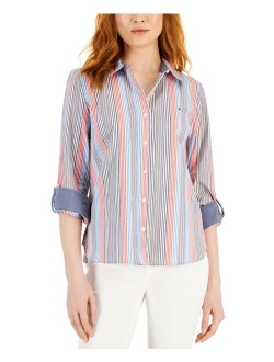 Women's Striped Roll-Tab Button-Up Shirt