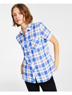 Women's Cotton Plaid Pocket Camp Shirt