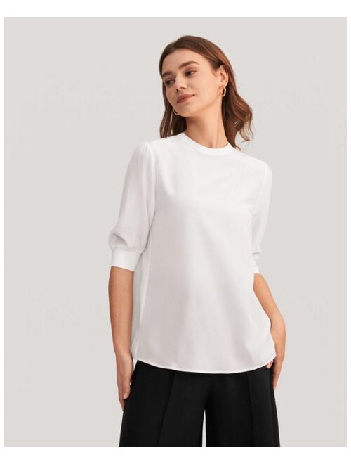 LILYSILK Women's Elegant Casual Silk Tee With Rib Cuff