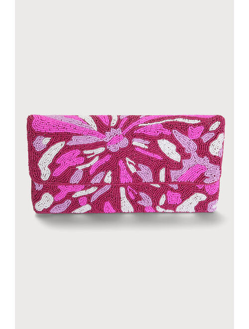 Lulus Flirtatious Vibe Pink Multi Abstract Beaded Clutch